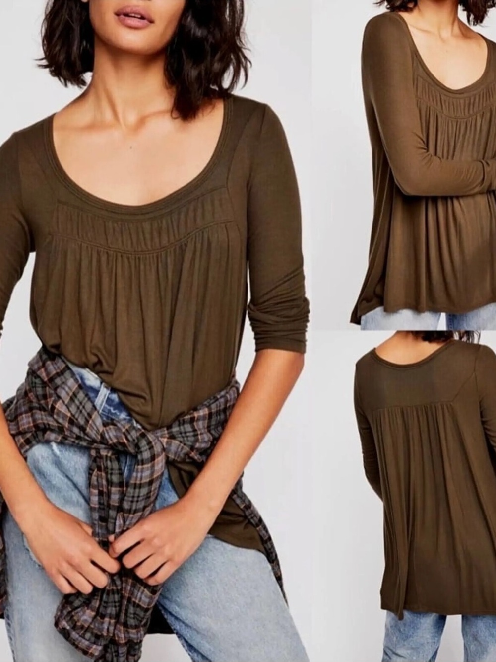 Free People We The Free Love Valley Long Sleeve Top Olive Green ribbed M